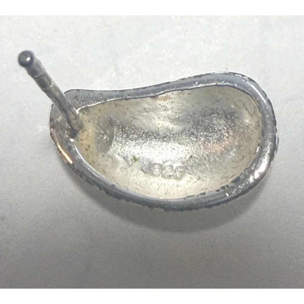 Sterling Silver Bean Teardrop Stud Earrings Polished Organic Modernist 5/8